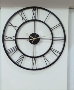 Silent Non-Ticking <b>Vintage</b> Open Frame Metal Wall <b>Clock</b> Roman Numeral Black Matte Finish Single Face Art Deco for Living Room - Product Image 2