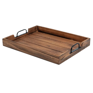 Plateau de service en bois de forme rectangulaire de haute qualité avec poignées en métal noir ustensiles de cuisine personnalisables vaisselle plateaux décoratifs - Product Image 1