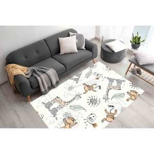 Tapis imprimé : Tapis pour enfants avec animaux, tapis pour chambre de bébé, tons doux, tapis en chenille - Product Image 2