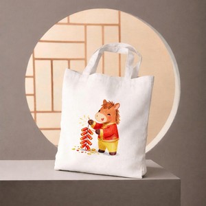 Bolso de mano de lona con estampado de fuegos artificiales de caballo, 33x38 cm, bolsa de compras reutilizable, estilo informal, para todas las estaciones - Product Image 2