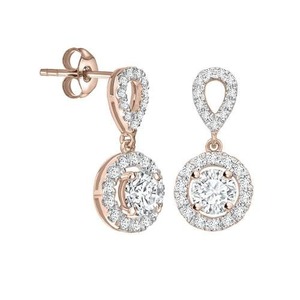 Elegantes Pendientes de Diamantes Finos con Corte Redondo y Halo Simple, Diamante Cultivado en Laboratorio de 0.60 Ct en Platino, para Bodas, Compromisos y Fiestas - Product Image 2