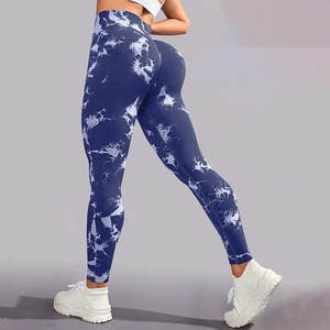 Vente en gros Logo personnalisé Leggings de sport de fitness à taille haute côtelés pour femmes Spandex Nylon tricoté Stretch Wear Casual Tie-Dye - Product Image 6
