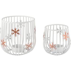 Lanterne en fer faite à la main de petites tailles conceptions de support de photophore uniques pour la décoration intérieure métal de noël enduit de poudre blanc/cuivre - Product Image 1