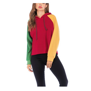 Sweat-shirt à capuche color block pour femme, manches longues, tricoté, décontracté, pour l'automne, 100% coton, respirant, coupe classique - Product Image 1