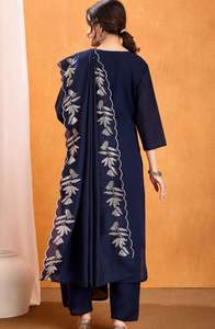 Conjunto de Traje de Mujer Bordado en Seda Vichitra para Compra al por Mayor, Ropa Étnica de Lujo para Eventos, Morado, Azul, Rosa, Boutique al por Mayor - Product Image 4