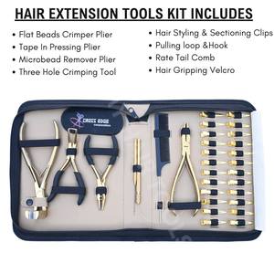 Kit d'outils professionnels pour extensions de cheveux dorées avec pince à presser pour extensions adhésives, dissolvant de perles robuste, pince à sertir à trois trous et pinces - Product Image 2