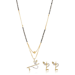 Ensemble de bijoux fins Murli Mangalsutra plaqué or en acier inoxydable et cuivre avec zircon et perle pour mariage et cadeau - Product Image 2