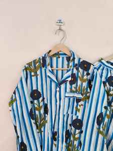 Conjunto de Pijama de Algodón con Estampado Floral de Lujo para Mujer, Cuello en V, Mangas Largas, Cierre de Botones, Largo Completo, Suave, para Verano - Product Image 2