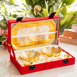 Ensemble de bols polis en or plaqué argent pur IndianArtVilla-Service avec 4 cuillères 1 plateau pour restaurant à domicile - Product Image 5