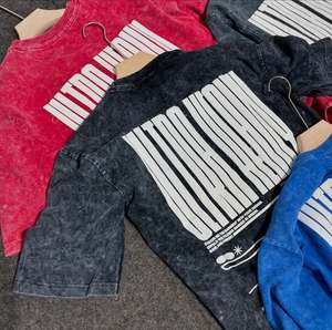Venta al por mayor de encargo de alta calidad de los hombres lavados camiseta de gran tamaño gráfico impreso de algodón Vintage ácido lavado camiseta para hombres - Product Image 2