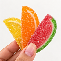 Bonbons gélifiés en gros en forme de tranches de fruits, enrobés de sucre, saveurs orange, citron, pastèque, fruits assortis, gelée molle, en vrac, OEM, marque privée
