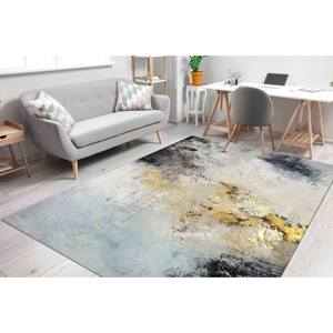 Tapis imprimé gris et or - Lavable en machine, Décoration intérieure, Tapis en velours - Product Image 2