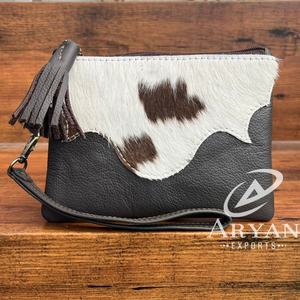 ¡Novedad de 2025! Bolso de mano de cuero de vaca a la moda para mujer, bolso de mano con cremallera y borlas de cuero genuino, bolso de teléfono de gran capacidad - Product Image 1