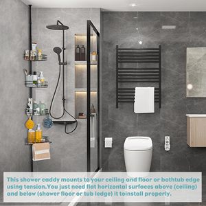 Noir Douche Caddy Tension Pôle Coin Salle De Bains Étagère <span class=keywords><strong>Baignoire</strong></span> Shampooing Stockage 4 Niveaux Réglable Salle De Bains Étagères - Product Image 4