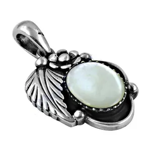 Pendentif Aile en Argent 925 avec Perle d'Eau Douce Blanche Forme Riz Sertie Style Vintage pour Femme Usage Quotidien - Product Image 3