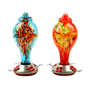 Mangiatoia per colibrì in vetro blu soffiato a mano moderna da 33oz con gancio per fossato di formica per uccelli da esterno decorazione da giardino Pioneera BF04 - Product Image 2