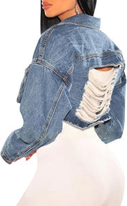 Chaquetas vaqueras lavadas para mujer, ropa de calle de verano para mujer, chaquetas cortas con relleno de algodón para otoño e invierno, novedad - Product Image 2