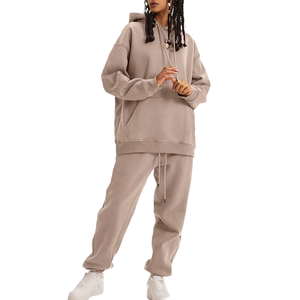 Últimos Conjuntos Deportivos de Invierno Personalizados para Mujer, de Forro Polar, Manga Larga, Estilo Holgado con Hombros Caídos, Ropa Deportiva y Urbana - Product Image 4