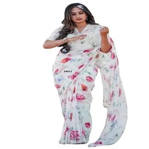 印度供应商提供的婚礼和派对用最新现代设计女性纱丽，价格低廉，工作重石纱丽