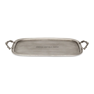Plateau de service ovale en bronze antique avec poignées élégantes et surface texturée, parfait pour les divertissements élégants et les accents de maison - Product Image 5