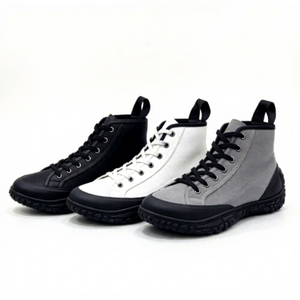 Baskets montantes en toile pour hommes, à lacets, bout rond, plateforme, semelle en caoutchouc, style streetwear, chaussures décontractées toutes saisons, en cuir véritable blanc - Product Image 1