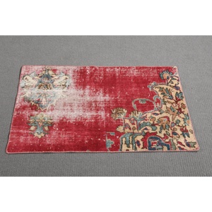 พรมตุรกีขนาด 2x3.3 ฟุต พรมวินเทจขนาดเล็ก พรมสีแดงน้ำเงินไล่เฉด - Product Image 2
