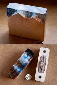 WOODEN HANDMADE Wholesale Engagement Proposal Wedding Unique Double Slot Wooden and Resin Jewelry <b>Ring</b> Box - Product Image 4