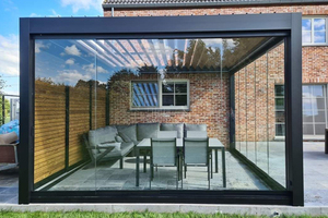 Pergola <span class=keywords><strong>de</strong></span> jardin motorisée bioclimatique Pergola d'extérieur à <span class=keywords><strong>toit</strong></span> rétractable en aluminium 5x4 - Product Image 2