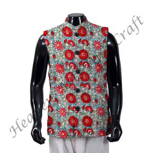 Main indienne bloc coton imprimé vestes courtes matelassées pur coton hommes vestes d'hiver Style bohème Vintage veste manteau cadeau - Product Image 6