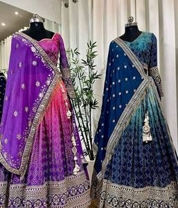 Lehenga choli สองสีที่สวยงามพร้อมกับ dupatta สำหรับผู้หญิงอินเดียในงานแต่งงานและงานปาร์ตี้ - Product Image 6