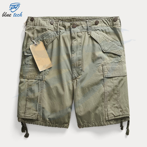 Custom Men's High Elastic Waist Breathable Woven <b>Cargo</b> <b>Shorts</b> Cotton Polyester Blend <b>Lightweight</b> Vintage Style - Product Image 1