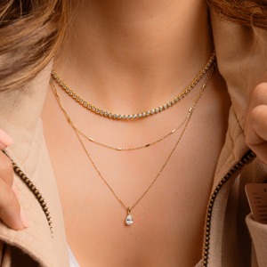 Collar de Cadena de Tenis con Bisel de Moissanita Redonda de Edición Limitada con Joyería de Plata 925 Chapada en Oro de 14k para Mujer, Fabricante - Product Image 3