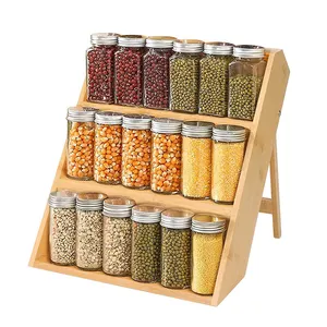 OKSQW Wooden Kitchen Spice Rack Organizer For Countertop 3-Tier Spice Shelf Space Saving Spice Rack For Drawer