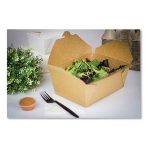 GEN KS10123 refermable 110 Oz. Boîte à emporter en papier kraft, forme carrée, 160/carton avec finition de laminage mat pour les collations - Product Image 5