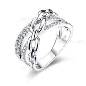 SPARKVISTA elegante banda entrelazada 14K oro sólido cadena enlace anillo Moissanite diamante acento estilo clásico joyería fina - Product Image 4