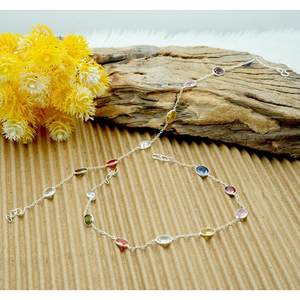 กำไลข้อเท้าทับทิมทางศาสนาทองเหลืองธรรมชาติคลาสสิกขนาด10 "นิ้วทำด้วยมือหลายอัญมณีคละรูปไข่ - Product Image 1