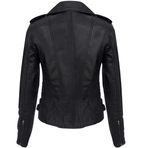 Chaqueta de Cuero para Mujer, Estilo Motera, Negra, de Piel de Cordero Auténtica, Estilo Vintage Gótico con Hebillas - Product Image 6