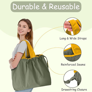 Bolsa <span class=keywords><strong>de</strong></span> <span class=keywords><strong>Compras</strong></span> <span class=keywords><strong>de</strong></span> Nailon Reutilizable, Plegable, Portátil, Grande, Lavable, con Cordón y Asa - Product Image 2