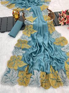 Evergreen Designer Outfit Belle Couleur Vichitra Soie Saree Blouse Avec Zari Travail Magnifique À La Recherche Top Qualité Femme Mode - Product Image 4