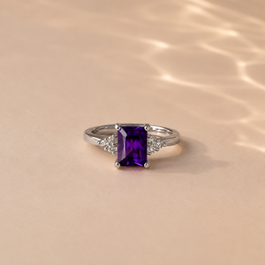 Rose <b>Gold</b> Plated Emerald Cut <b>Amethyst</b> Vintage Statement <b>Ring</b> - Product Image 3