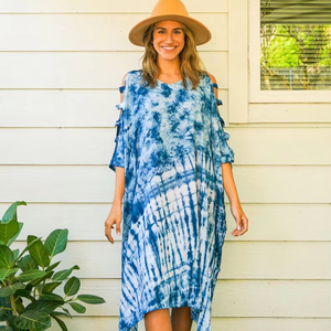 Handmade Indian Rayon Bohemian <b>Kaftan</b> Women's Three-Quarter Sleeve Ankle-Length Tie Dye Straight Eco-Friendly <b>Plus</b> <b>Size</b> Dress - Product Image 1