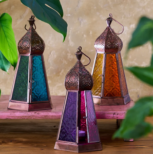 Affordable <b>Black</b> Antique Colorful Glass Metal Moroccan <b>Lanterns</b> for Table Top and Hanging Decorations - Product Image 3