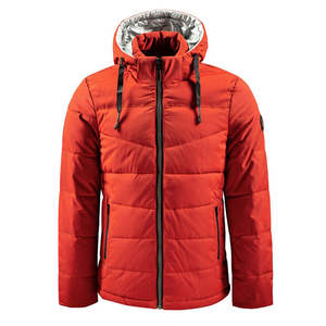 Men Winter Nonwoven Hooded <b>Quilted</b> Jacket Stand Collar Zipper Closure Casual Cotton Filler Front Logo <b>Thick</b> Puffer Coat - Product Image 1