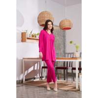 Ensemble coordonné 2 pièces pour femme, Kurta décontractée en crêpe respirant à manches longues, couleur magenta magique, avec taille ajustable, Printemps/Été