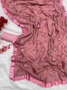 Última pesada Georgette bordado Saree exclusivo Zari secuencia trabajo elegante indio tradicional nupcial boda fiesta desgaste invierno - Product Image 6