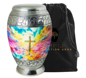 Urnas de cremación de aluminio hechas a mano con revestimiento Meena grande (220 pulgadas cúbicas) y recuerdo (3 pulgadas cúbicas) grabables - Product Image 3