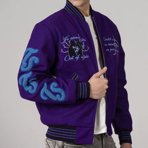 Fabricante OEM logotipo personalizado bordado lana 100% cuero genuino manga béisbol Letterman College Varisty chaqueta - Product Image 4