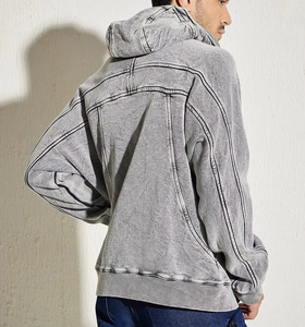 <b>Men's</b> Solid Zipper-Up Hoodie 100% Cotton Oversized Streetwear Custom Front Logo Digital Print Winter - Product Image 6