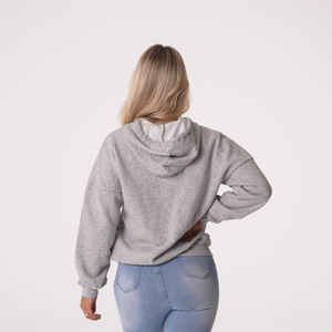 Drop Shoulder Custom Grey Women's Essential Oversize Hoodie Anti-Wrinkle And Breathable Hoodies For Woman Workout Zip Up Hoodie - Product Image 3