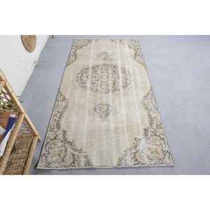 Handmade <b>Vintage</b> Beige Wool Patchwork Rug 3.4 X 6.9 ft Large Boho Rectangular Area for Entryway <b>Bed</b> Room Teen with Latex Backing - Product Image 1